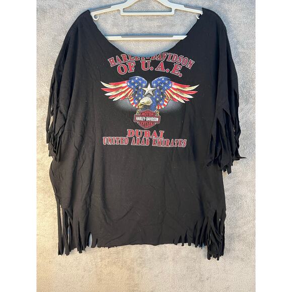 Harley Davidson Upcycled T-Shirt 4X Sinister Ride Off The Shoulder Fringe Rave - Picture 4 of 5